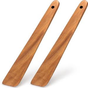 2 Pcs Teak Wood Spatula Set Non Toxic Cooking Utensils Spurtle Kitchen Tools Turner Bamboo Wooden Spatulas for Cooking Spoon Flat Egg Flipper Spatula Kitchen Utensil Set Sourdough Scraper Stirrer