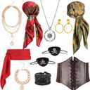 JATEBI Pirate Costume Accessories Set for Women Outfit Set with Head Scarf, Leather Bracelet, Necklace Eyepatch for Cosplay