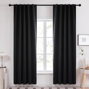 Deconovo Blackout Curtains, Thermal Insulated, W42 x L84 2 Panels, Back Tab, Machine Washable, Room-Darkening Drapes for Bedroom/Living Room Black