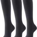 COTTON DAY Women's Soft Combed Cotton Knee High Calf Long Socks Seamless Toe Black White Gray Navy Blue (6-9, Plain Black)