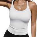 Women's Scoop Neck Tank Tops Ribbed Knit Slim Fit Sleeveless Camisole Shirts Casual Basic Solid Stretch Cami Tops Blouse(White, XS)