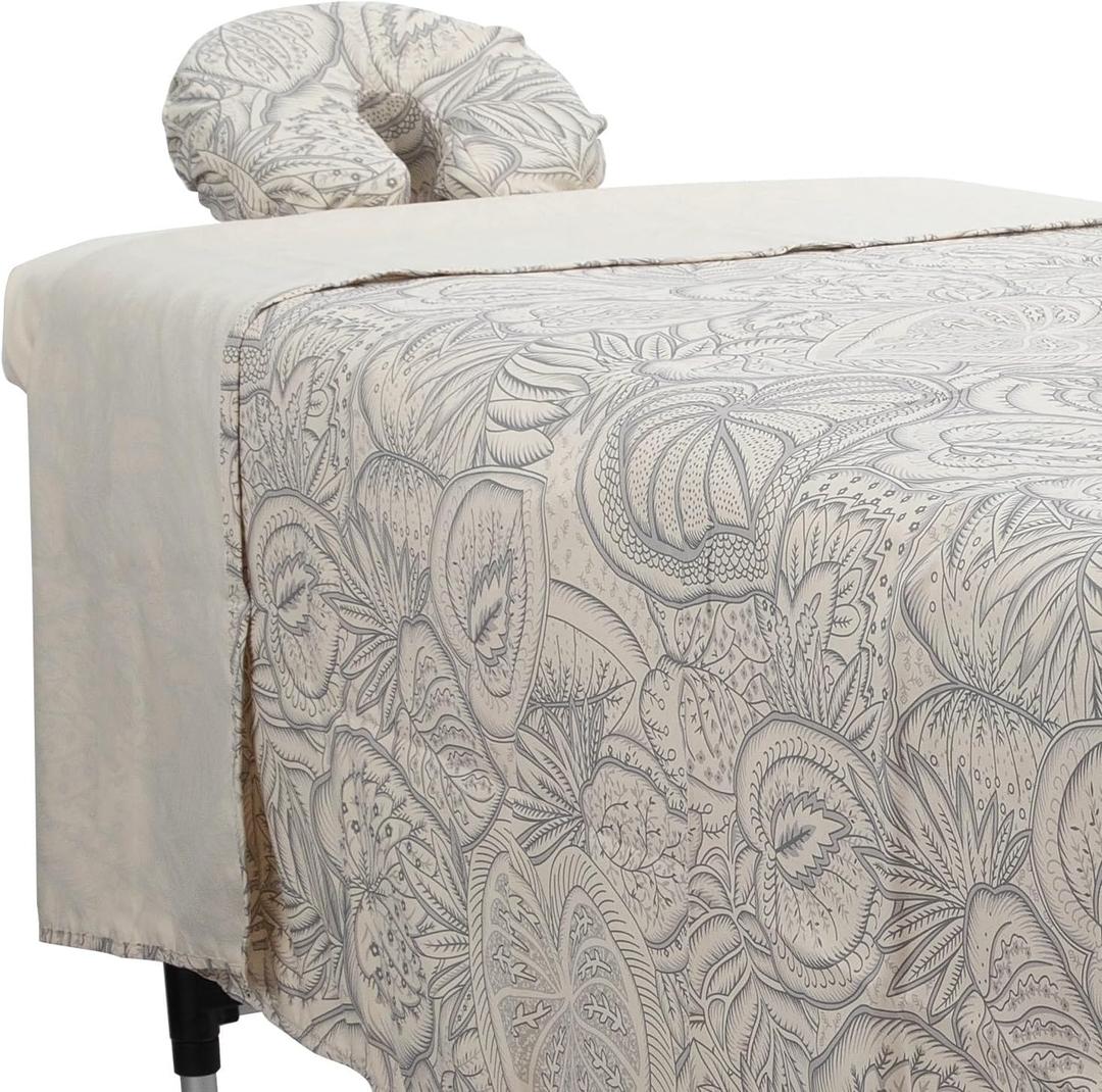 ForPro Premium Designer Microfiber 3-Piece Massage Sheet Set, Island Tranquility, Stain and Wrinkle-Resistant, Includes Massage Flat Sheet, Fitted Sheet and Face Rest Cover, Natural, 36" x 77" x 7"