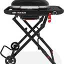 Weber Traveler Compact Portable Gas Grill (Liquid Propane) for Outdoor Cooking  Black, Porcelain-Enameled Lid, Side Table, Folding Portable Grill with Wheels for Camping, Tailgating & Travel