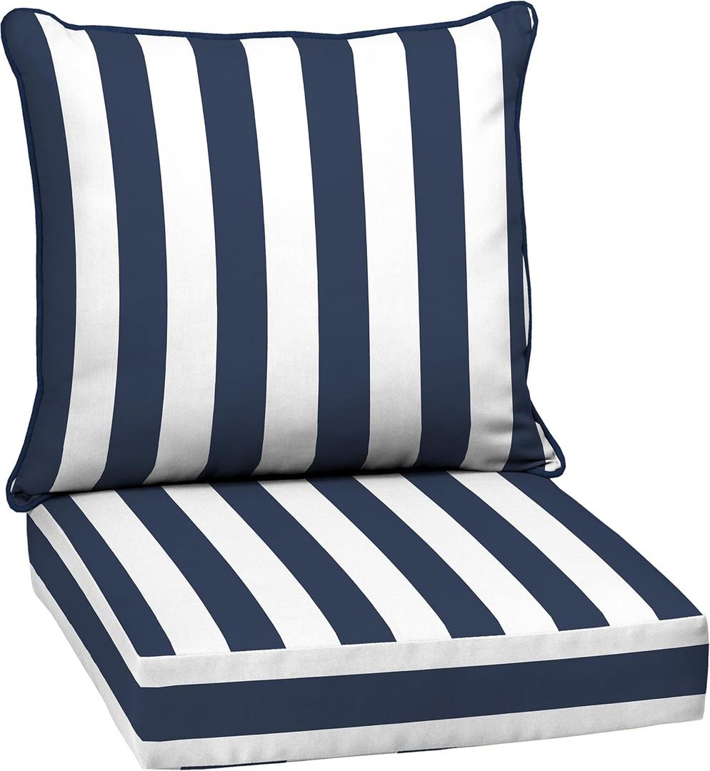Arden Outdoor Deep Seat Cushion Set, 24 in x 24 in, Weather-Proof, Rain-Proof, Fade Resistant Patio Cushion for Chair, Sofa, and Couch Sapphire Blue Cabana Stripe, 1 Pack