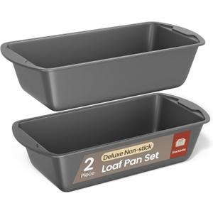 Loaf Pan Set 2-Piece - Deluxe Nonstick Carbon Steel Bakeware for Perfect Bread and Cakes  Dishwasher Safe, Premium Pans for Home Baking (Gray)