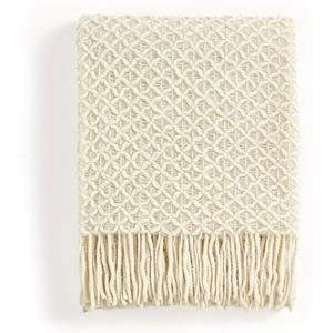 CREVENT Farmhouse Boho Knitted Throw Blanket for Couch Sofa Chair Bed Home Decoration, Soft Warm Cozy Light Weight for Spring Summer Fall (50''X60'' Beige)