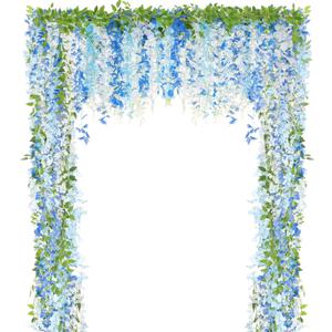 4pcs Wisteria Artificial Flowers Garland, 7.2Ft/Piece Wisteria Hanging Flowers Garland for Wedding Arch Decoration Outdoor Ceremony Home Backdrop Garden (Light Blue,Dark Blue,White)
