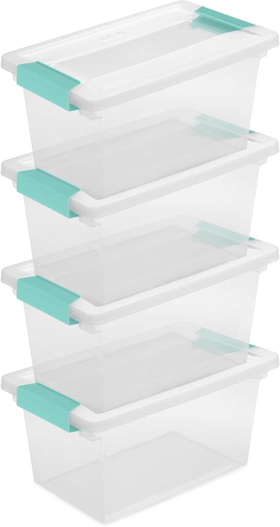 Sterilite 4-Pack Clip Box, Stackable Clear Plastic Bins with Latching Lids, Medium - Writing, Arts or Crafts Supplies Storage Containers for Home, Office, Classroom and Workshop Organization