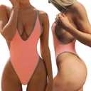 Swimsuits for Women Sexy Monokini Deep V One Piece Bathing Suits Backless Cheeky Swimwear Semi Thong Bikini (Orange, S)