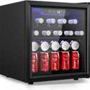 EUHOMY 48 Can Beverage Refrigerator cooler-Mini Fridge Glass Door for Beer Drinks Wines, Countertop Beverage Fridge with Adjustable Shelves Blue LED for Home/Office/Dorm/Bar, 1.3 cu.ft, Black