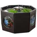 120 Gallon No Dig Outdoor Fish Pond Kits, Above Ground Fish Tank Rattan Pond with 4 Clear Windows,Koi Pond Includes Filter Pump & Spray Fountain,Thick Liner, Raised Fish Pond Easy Setup