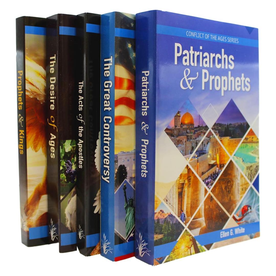 PATRIARCHS AND PROPHETS, PROPHETS AND KINGS, THE DESIRE OF AGES, THE ACTS OF THE APOSTLES, THE GREAT CONTROVERSY BY ELLEN G. WHITE (CONFLICT OF THE AGES SERIES) 5 VOL. (VOL. 1, 2, 3, 4, 5.) - Paperback