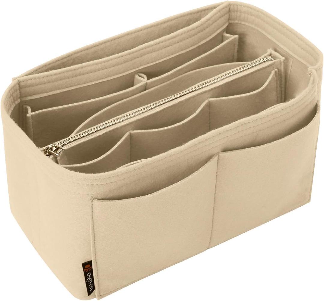 OMYSTYLE Purse Organizer Insert, Felt Tote Bag Organizer Insert with 5 Sizes, Handbag Dividers for Inside Purse, Compatible with Longchamp, Neverful, Speedy and More (Medium, Beige)