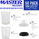 Master Paint System MPS Disposable Paint Spray Gun Cup Liners and Lid System, 50 Pack Mini Size 6 Ounce (180ml) Kit - 50 Cup Liners, 50 Lids with Strainer