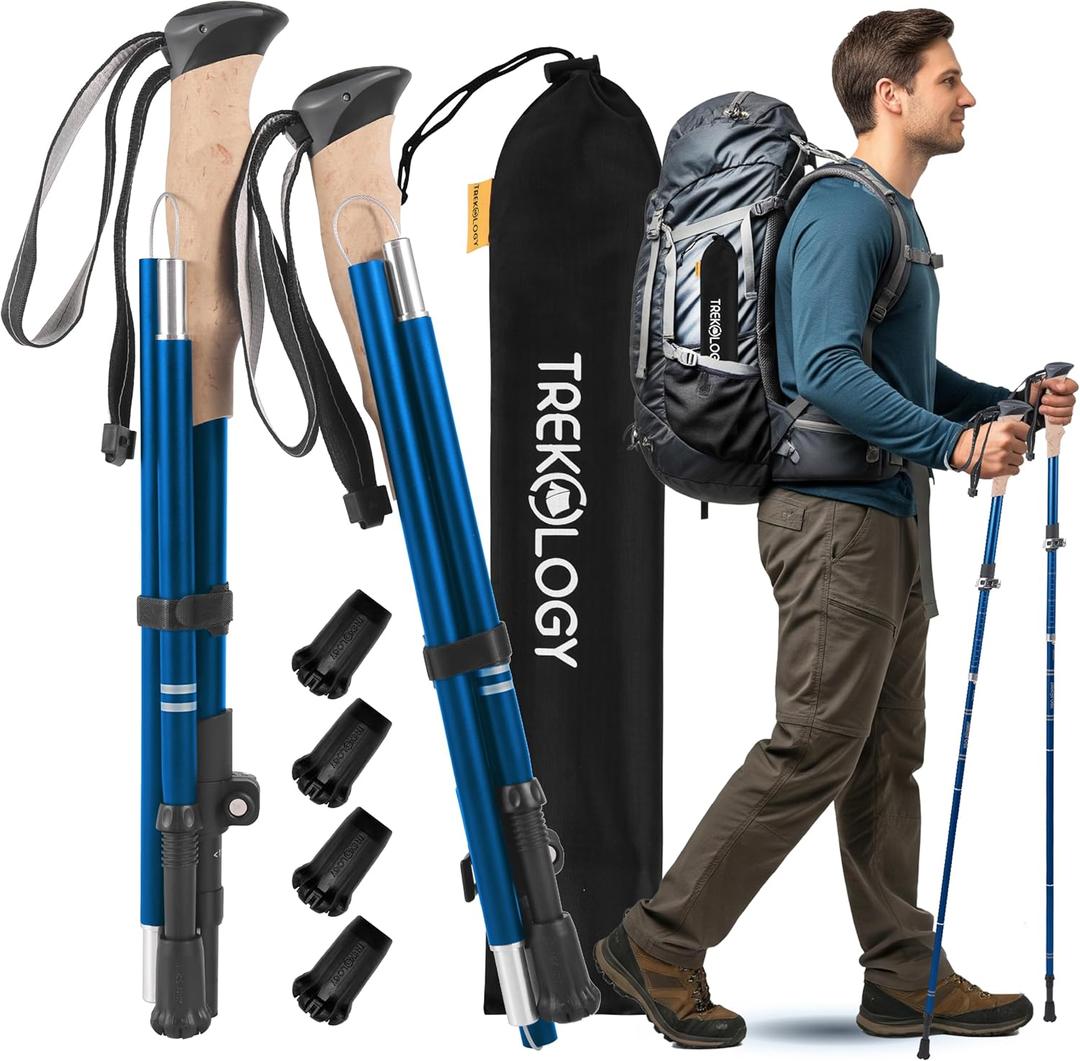 TREKOLOGY Trekking Poles  Lightweight, Adjustable Hiking Sticks for Men & Women  Durable Aluminum, Compact & Foldable with Comfortable Grip  Perfect for Hiking, Walking & Seniors, TREKZ XE