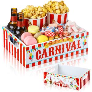 GlikCeil Carnival Food Trays Carnival Party Decorations Wooden Circus Serving Trays with Handles Reusable Circus Snack Holder for Nacho Hot Dog Boats Bowls Plates