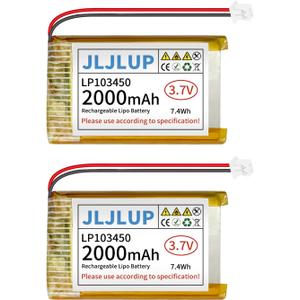 2Pcs 3.7V Lipo Battery 2000mAh Rechargeable Lithium Polymer Batteries Pack with PH 2.0mm Connector Integrated Protection Circuit for Arduino ESP32 Development Board for Speaker Wireless Device