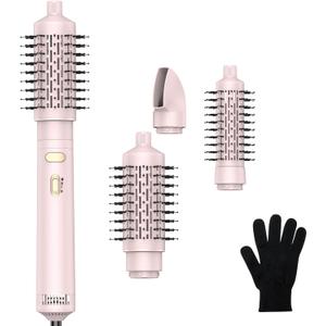 3 in 1 Rotating Hair Dryer Brush Spinning with Detachable Brush(2" & 1.5"),Negative Ionic Brush Blow Dryer 100-120V,3 Heats and 2 Speeds Rotating Hot Air Brush for Curling,Straight,Drying