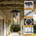 Outdoor Pendant Light Fixture E26 3-Light Modern Black Metal Outside Chandelier Exterior Hanging Fixture Ceiling Mount with Clear Glass for Porch Front Door Entrance Entryway, 1 Pack, 18 Inch