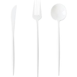 180PCS White Plastic Silverware,Heavy Duty Disposable Utensils Include 60 Forks,60 Spoons and 60 Knives,White Cutlery Plastic Silverware Sets for Party, Birthday,Wedding