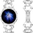 Mesime Bling Bands Compatible with Samsung Galaxy Watch 8/7 40mm 44mm, 20mm Stylish Replacement Strap Galaxy Watch 8/7 Band with Rhinestone Protective Case for Women (Silver)