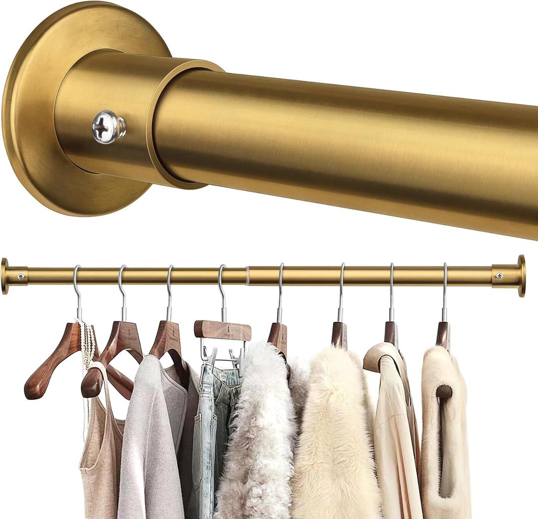 Closet Rods For Hanging Clothes, 17-28 Inch Adjustable Closet Rod, Stainless Steel Heavy Duty Closet Hanging Rod-Gold