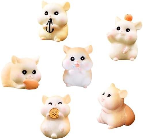 MAOMIA 6 Pcs Mini Hamster Figures Animal Toy Cake Toppers, Fairy Garden Decor Miniature Hamster Figurines Collection Playset for Christmas Birthday Gift Cake Decorations