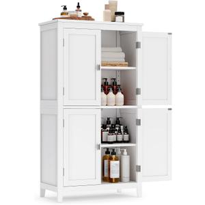 VASAGLE Floor Storage Cabinet, Freestanding Storage Unit with 4 Doors, Adjustable Shelves, 11.8 x 23.6 x 43.3 Inches, for Entryway, Bathroom, White UBBC552P31