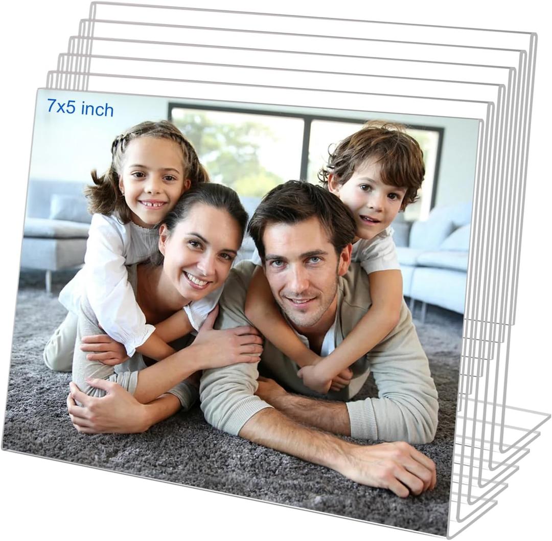 5x7 Acrylic Picture Frames, Set Of 6 Clear Acrylic Frameless Gift for Desktop Display, Standing Picture or Display Sign Holder with Inserts for Home Office- Horizontal (7x5'')