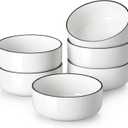 MALACASA 24 OZ Cereal Bowls, Porcelain Soup Oatmeal Bowls Set of 6, White Kitchen Ceramic Serving Bowl wtih Black Rim, Dishwasher Microwave Oven Safe, White, Series Luna, Ivory White 