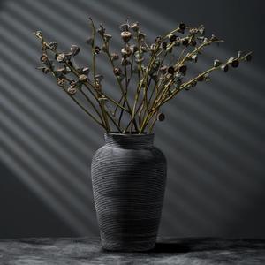 Large Ceramic Rustic Vase,10 inch Minimalist Decorative Farmhouse Vintage Tall Pottery Flower Vases for Home Decor, Living Room,Shelf Table Decoration,Wedding Housewarming Gift (Black)