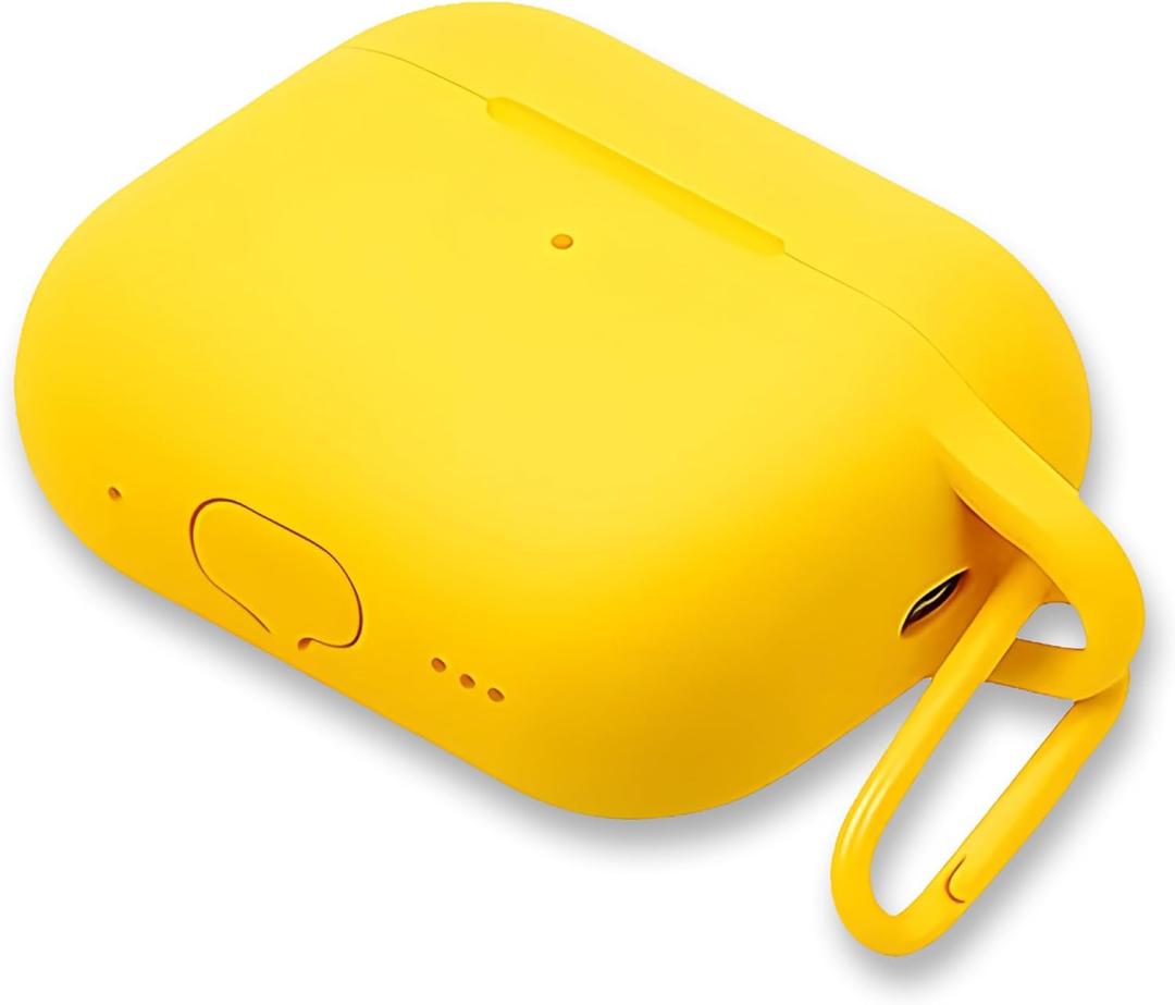 Silicone Protective Case Cover Sleeve Compatible with AirPods Pro 3 Supports Wireless & Wired Charging, Dust Plug, Shockproof, Anti-Slip, Washable, with Carabiner (Yellow)