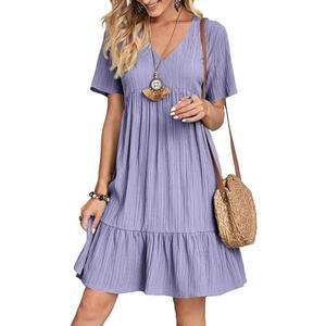 Womens Summer Dresses V-Neck Flutter Sleeve Flowy Short Dress Casual Mini Dress A-Line Ruffle Tiered Swing Dresses Small