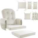 HOMBYS Glider Rocker Replacement Cushions 5 PCS with Storage Side Pocket, Velvet Fabric, Foam & Microfiber Filling, Non-Slip & Washable,Thickened & Supportive for Glider Rocking Chair (22"W*21.2"L, Cream White)