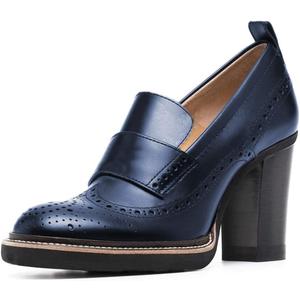 YDN Women Chunky High Heels Round Toe Oxford Loafer Size Color Material Customize Shoe Size 4-15 US (Navy)