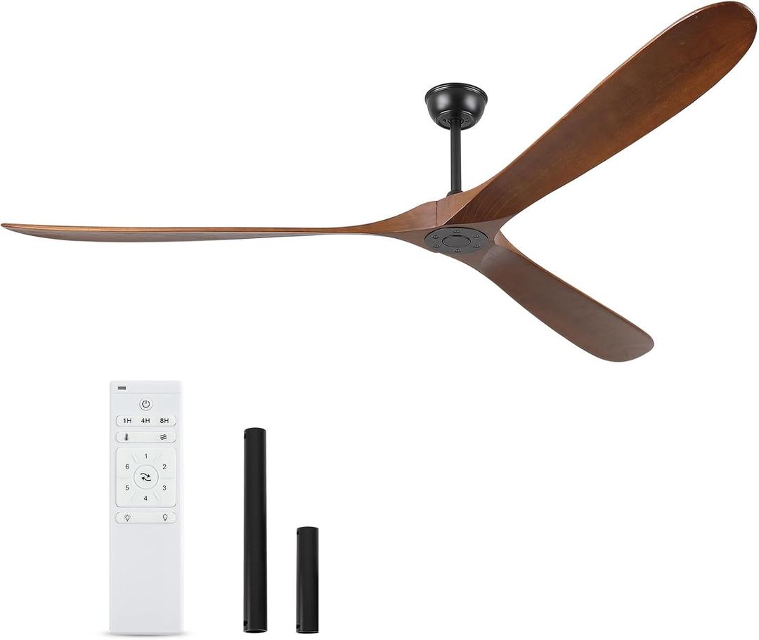 88" Ceiling Fan, Extra Large No Lights, 3 Wood Walnut Blades, DC Motor, Reversible Propeller Outdoor Ceiling Fan for Patios, Exterior House Porch, Farmhouse Gazebo with Remote Control