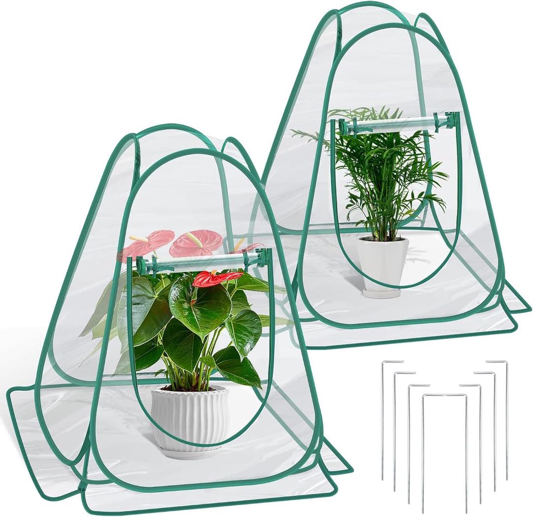 Plant Covers. 2pcs Durable Pop Up Fine Mesh Plant Tents, Plant Protector with 8 Stakes, Garden Crop Protection Cage to Keep Vegetables and Fruits, Plants Away from Birds, Deer, Squirrels