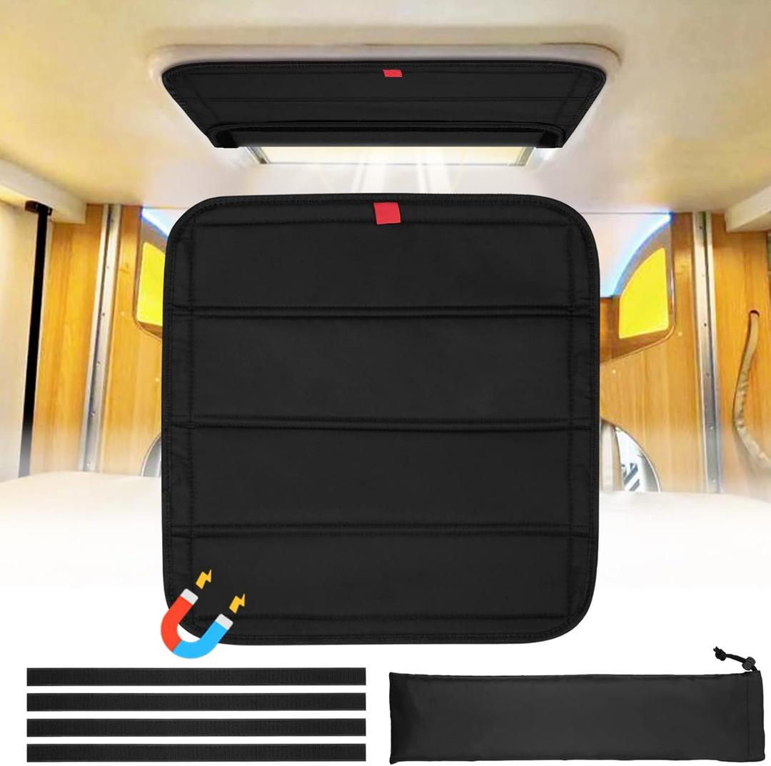 funomo Magnetic RV Window Shade, 16 ¼" (L) x 16 ¼" (W), Foldable Magnet RV Blackout Ventilation Cover, UV Rays Protection Camper Trailer Fan Vent Cover, Waterproof Thickened Oxford Fabric (Black)