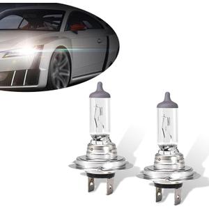 Pack-2 Car H7 Halogen Bulbs, 55W 12V Quartz Lamp, Super Bright Beam Low/High Beam Fog Light Replacement, All-in-one Plug and Play Bulb, Universal Lighting Accessories for Cars (White Light)