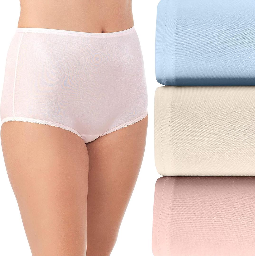 Vanity Fair Women's Underwear Perfectly Yours Traditional Cotton Brief Panties (10, Nylon - Pink/Blue/Candleglow)