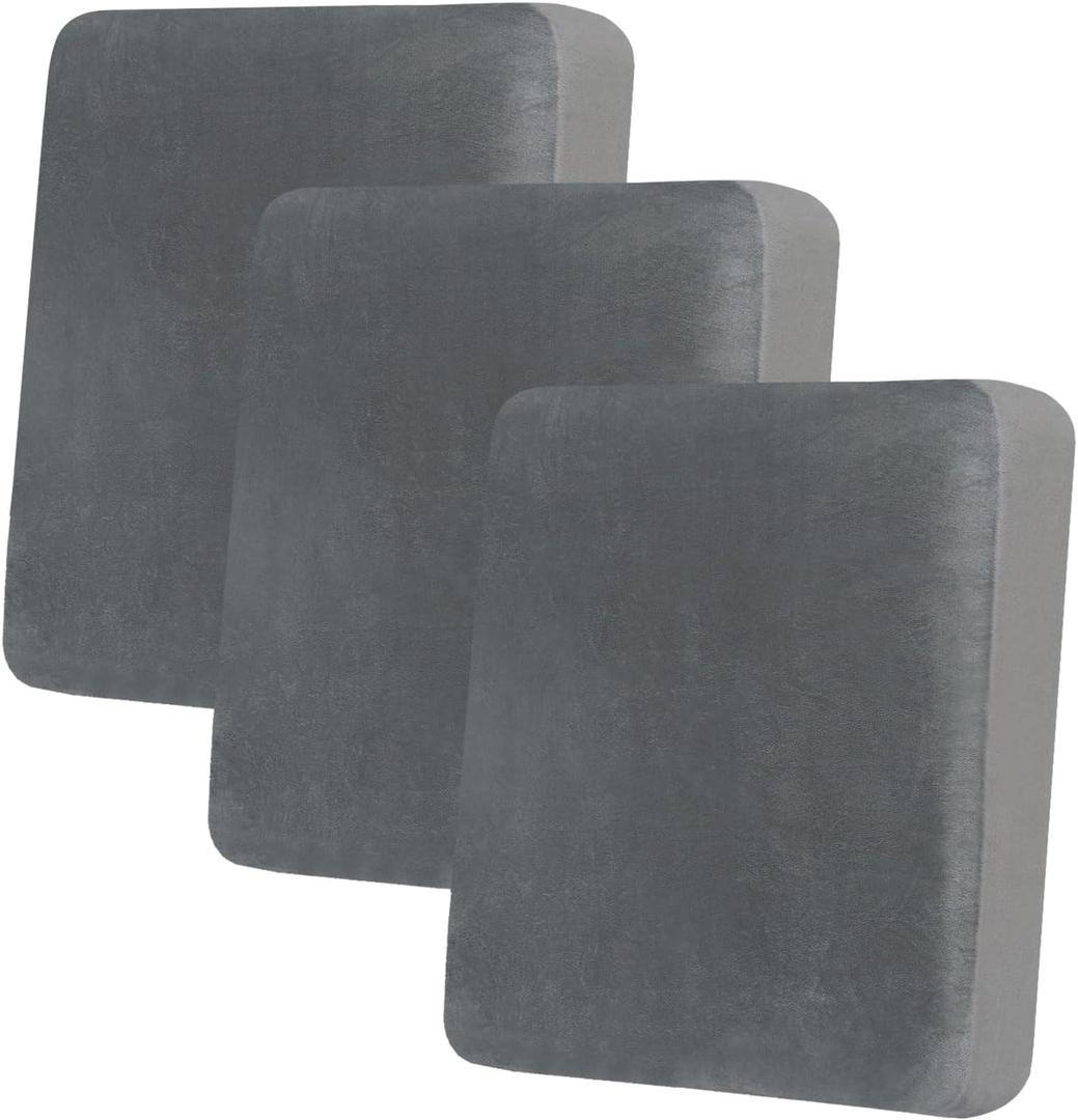 hyha Velvet Couch Cushion Covers, Soft Sofa Seat Covers for sectional 3 Cushion Couch Washable, Magic Sofa Slipcover with Elastic Bottom, Non-Slip Furniture Protector for Pets, Kid(1PC, Grey)