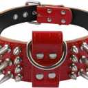 PET ARTIST 2" Wide Luxury Sharp Spiked Dog Collar, Durable Anti-Biting PU Leather Dog Collar for Medium Dogs, Red, M, Neck for 17-20"