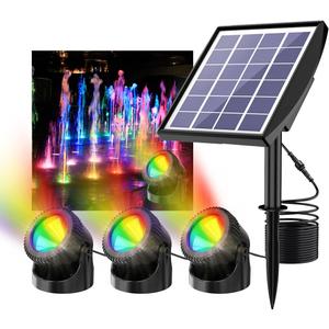 RGB Solar Pond Lights, 13 Lighting Modes Submersible LED Fountain Lights, Smart Auto ON/Off Color Changing Pond Light with IP68 Waterproof for Fish Aquarium Tank Garden Yard Pool, 2200mAh (3-in-1)