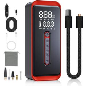 Yeaban Tire Inflator Portable Air Compressor (150 PSI) | 35 LPM Fast Air Pump – Smart Tire Pump for Car, Motorcycle, Bike – Car Accessories with Functions (Lighting, Power Bank) - Red