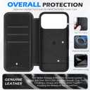 SHIELDON Slim Genuine Leather Wallet Case for iPhone 17 Pro Max 6.9" 2025 | Wireless Charging | Flip | RFID Blocking Credit Card Holder | Magnetic | Shock Absorbing Phone Cover | Retro Black
