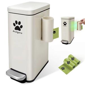 Dog Poop  Can Outside with Magnetic Bag Dispenser-Metal Dog Waste Container Odor Control- Rust Proof& Waterproof-Outdoor Waste Can with Lid-Garbage Can&Foot Pedal-Pet Poop Soft Close