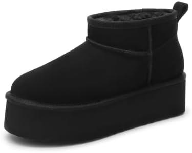 Women's Platform Fuzzy Lined Ankle Boot | Softfaux fur size 9, Black