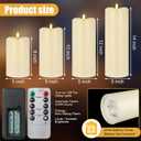 Rossesay 8" 10" 12" 14" X 4" Large Waterproof Outdoor Flameless Candle, 4 Pcs LED Pillar Candle with Remote and Timer Battery Operated Jumbo Flickering for Halloween Xmas Church(Ivory White, Elegant)
