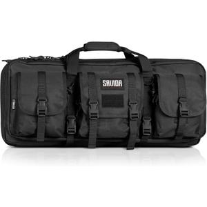 Savior Equipment American Classic Shorty Tactical Double Short Gun Case Pistol Bag, Spacious Front Pockets, Padded Shoulder Strap Included (24" x 12" Double Rifle Case, Obsidian Black)