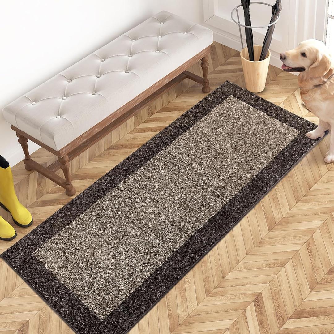 PURRUGS Dirt Trapping Door Mat 24" x 60", Non-Slip Washable Entry Mat, Dog Doormat, Front Door Mat, Super Absorbent Entrance Mat for Muddy Shoes & Paws, Grayish Brown & Coffee